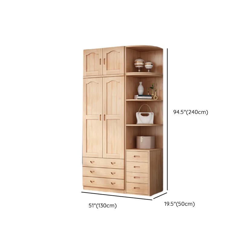 Modish Natural Color Reclaimed Wood Wardrobe Armoire with Soft Close Drawer, Soft Close Door thumbnail 30