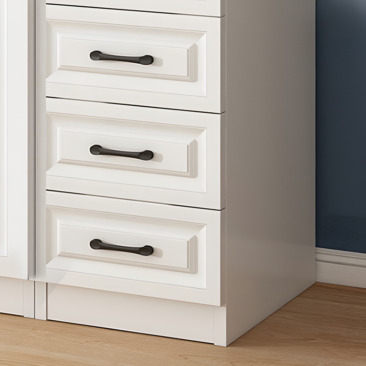 Modern White Wood Wardrobe Armoire with Soft-Close Drawers and Clothing Rod thumbnail 7