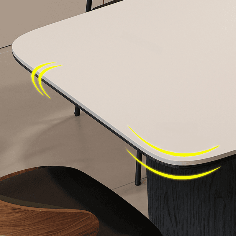 Minimalist Dining Table Set with Two-sided Pedestal, Fixed Table, Padded Chair with Back, and White Table Top thumbnail 8