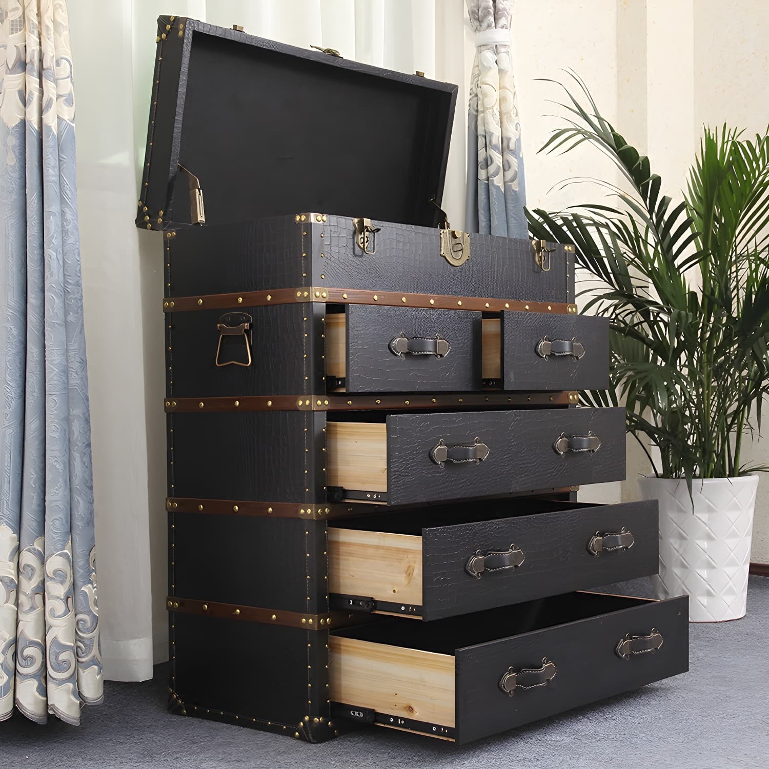 Rustic Leather Chest Vertical Chest with Drawers for Bedroom - image 20