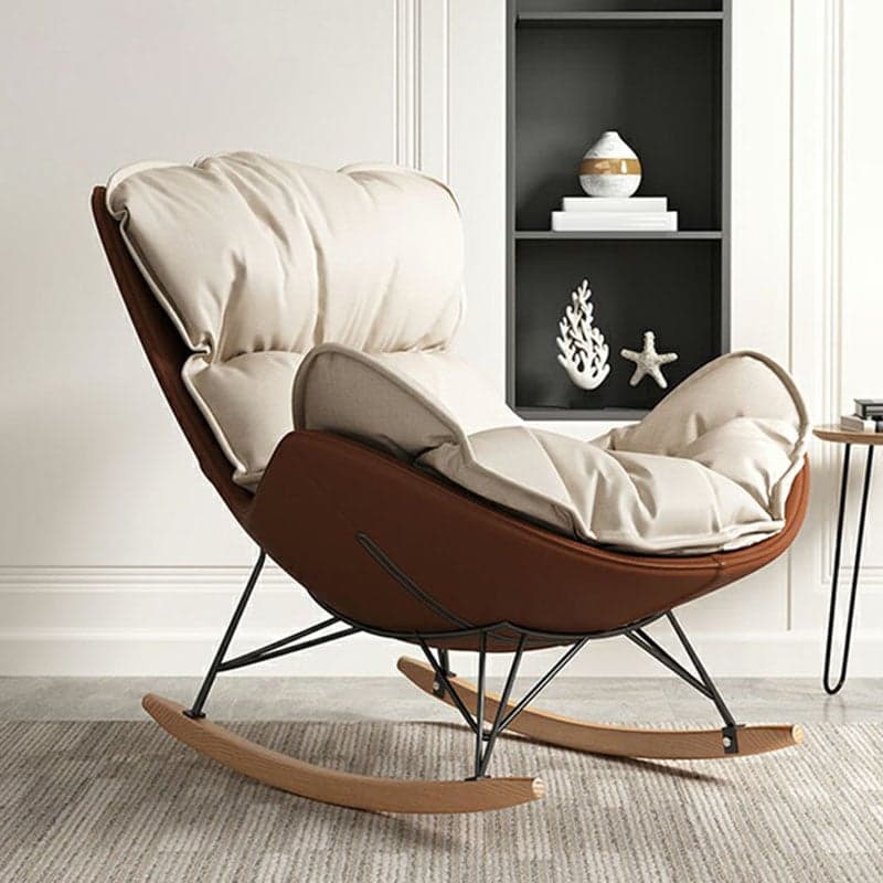 Stylish and Modern Upholstered Rocking Chair with Natural Wood Legs thumbnail 7