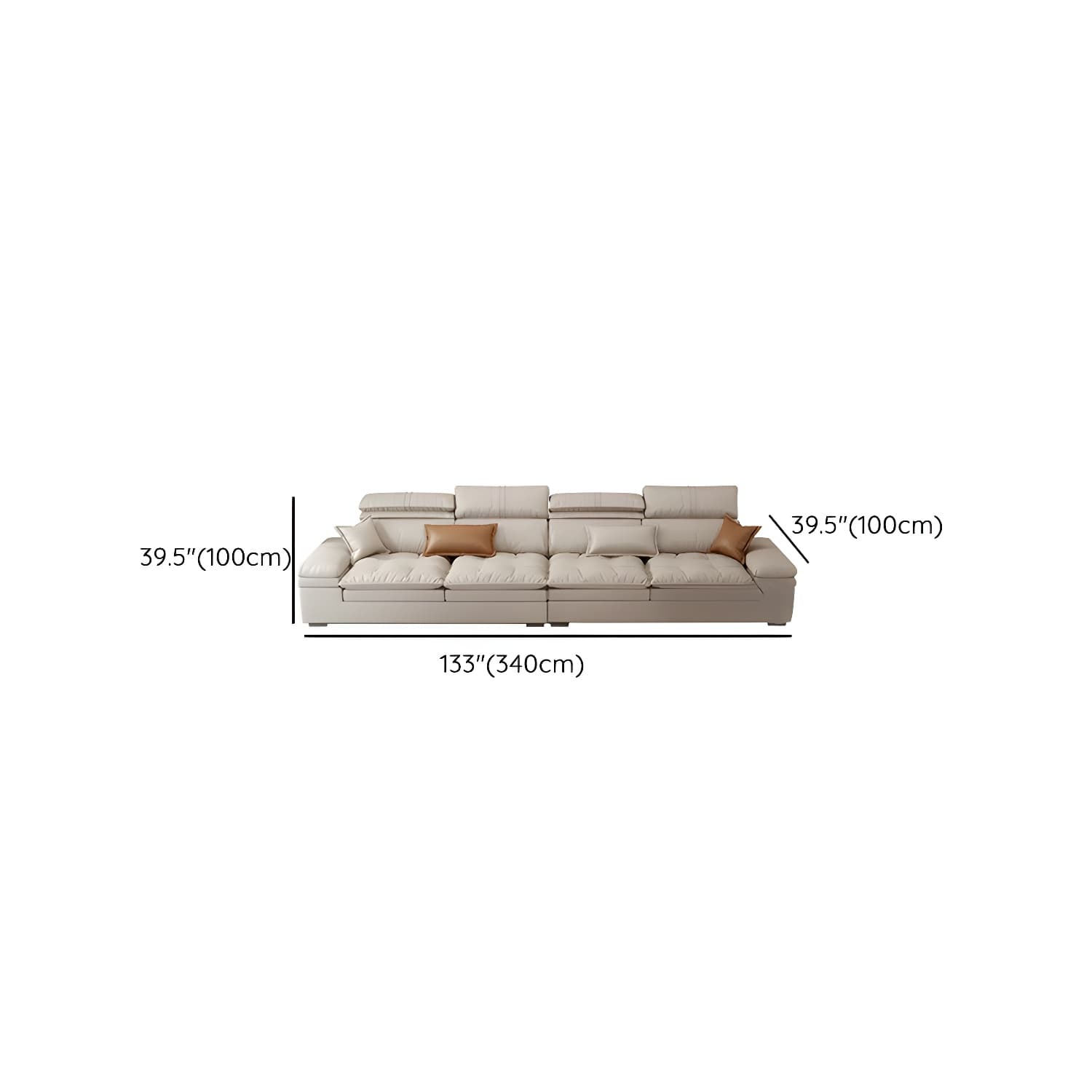 Modern Beige Faux Leather Stationary Sectional Sofa with Adjustable Headrest and Wood Frame thumbnail 8