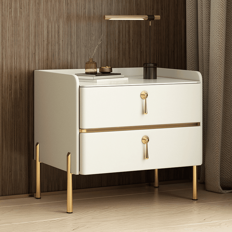 Stylish/Art Deco Drawer Storage Nightstand with 2 Drawers, Stone Countertop, and Leg thumbnail 5