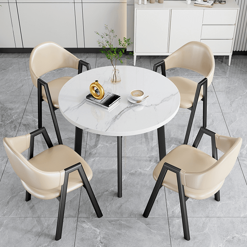 Dining Table Set with Rounded Shape and Padded Chair Back, Featuring Armrest and White Separable Table Top thumbnail 9
