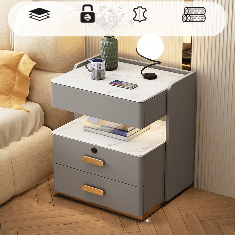 Modern Simple Style Nightstand With Drawer Storage, Stone Countertop, and Integrated Lighting thumbnail 4