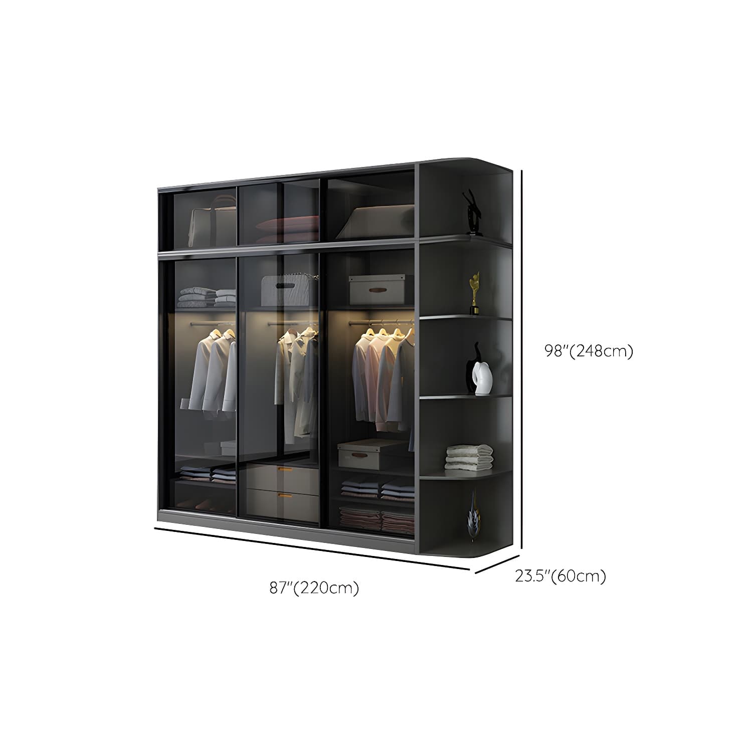 Black Wardrobe Cabinet Contemporary Glass Wardrobe Armoire for Home thumbnail 28