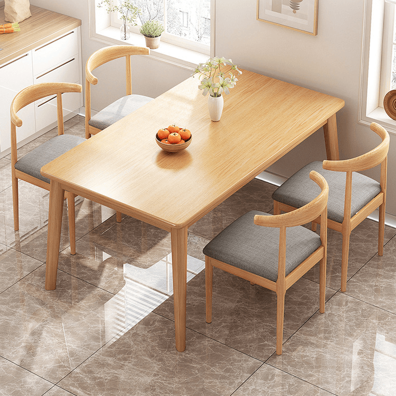 Rectangular Dining Table Set with Recycled Wood Fixed Table, Padded Chair Back, and Separable Design thumbnail 4