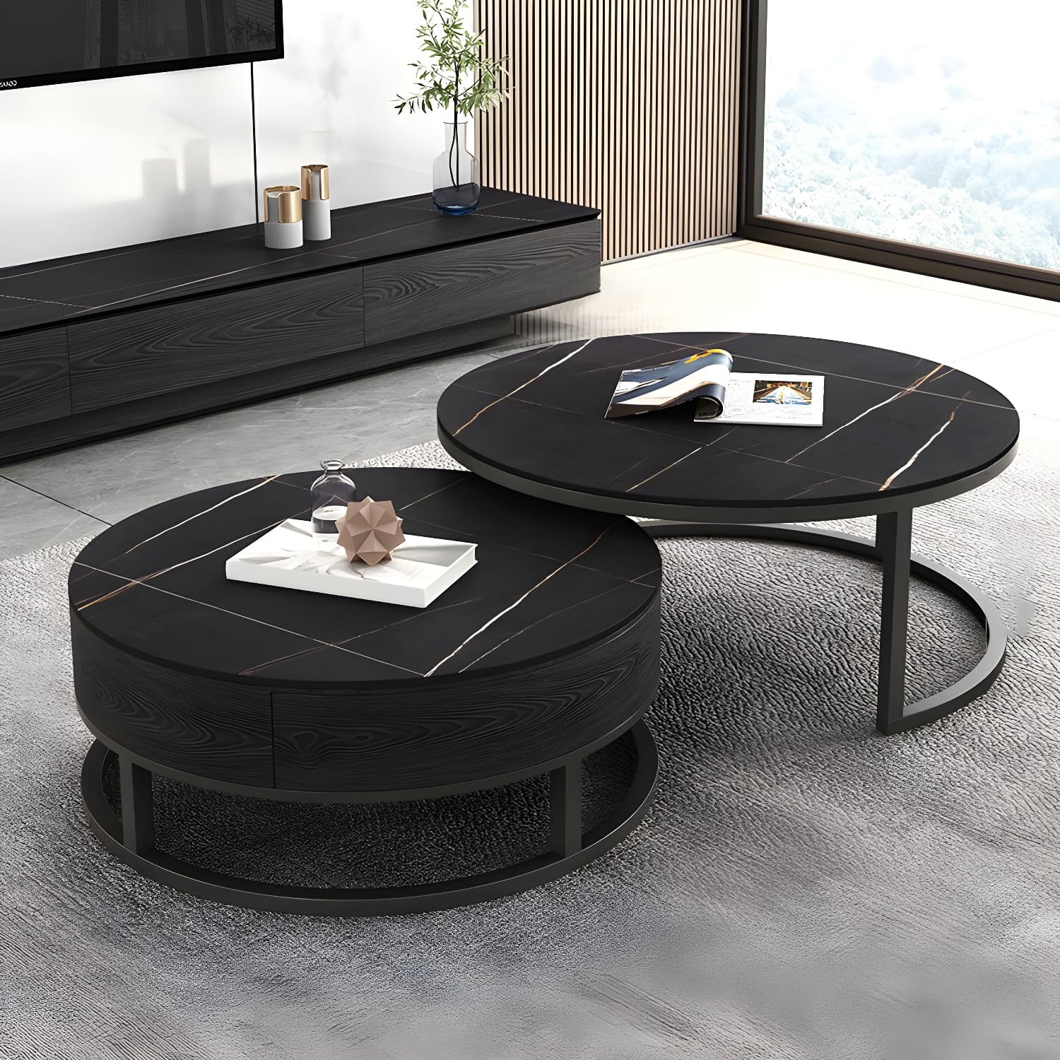 Slate Coffee Table Slate Nesting Coffee Table Set with Storage Drawer thumbnail 1