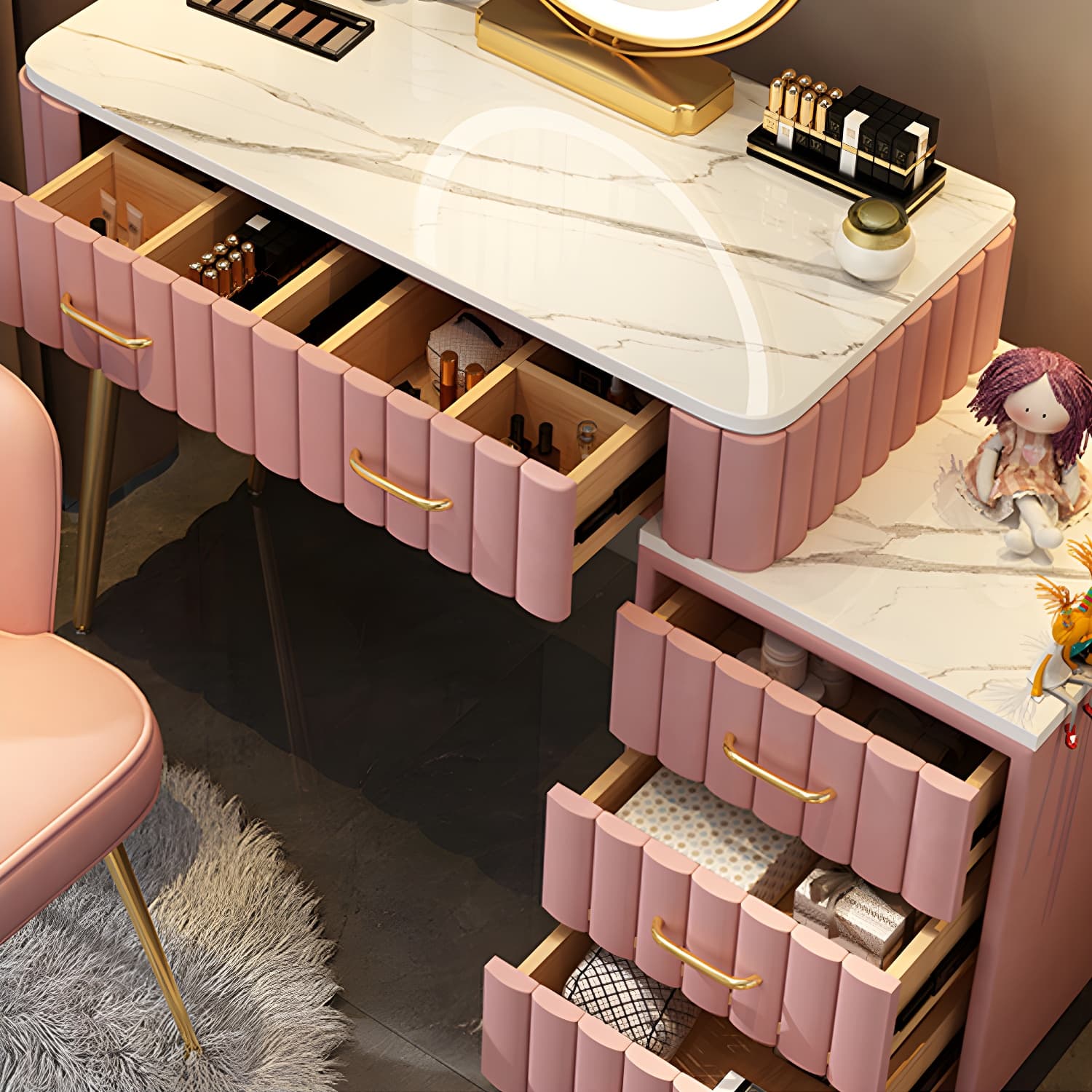 Wooden Makeup Vanity Storage Box Vanity Dressing Table for Bedroom thumbnail 11
