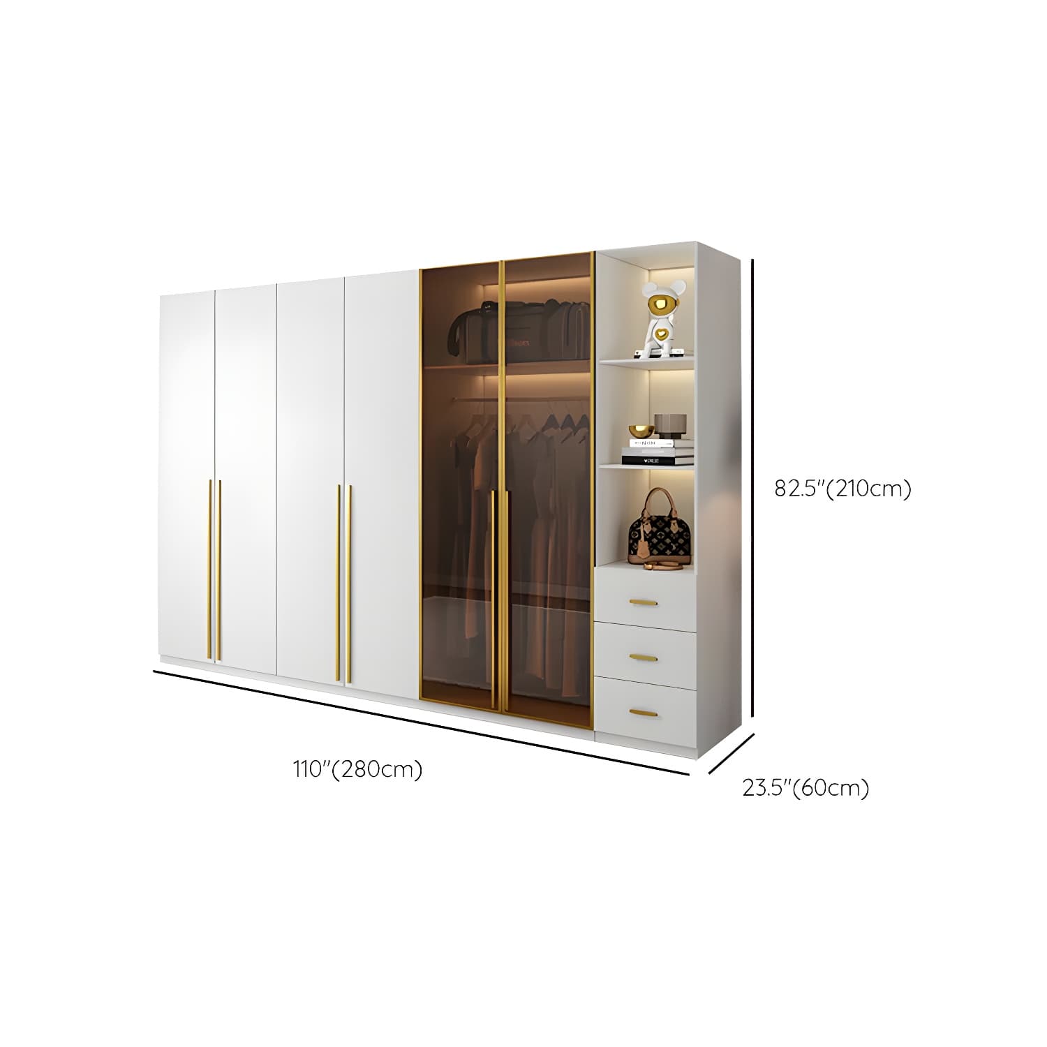 Modern White Wood Frame Wardrobe Armoire Freestanding Wardrobe with Soft Close Drawers thumbnail 20