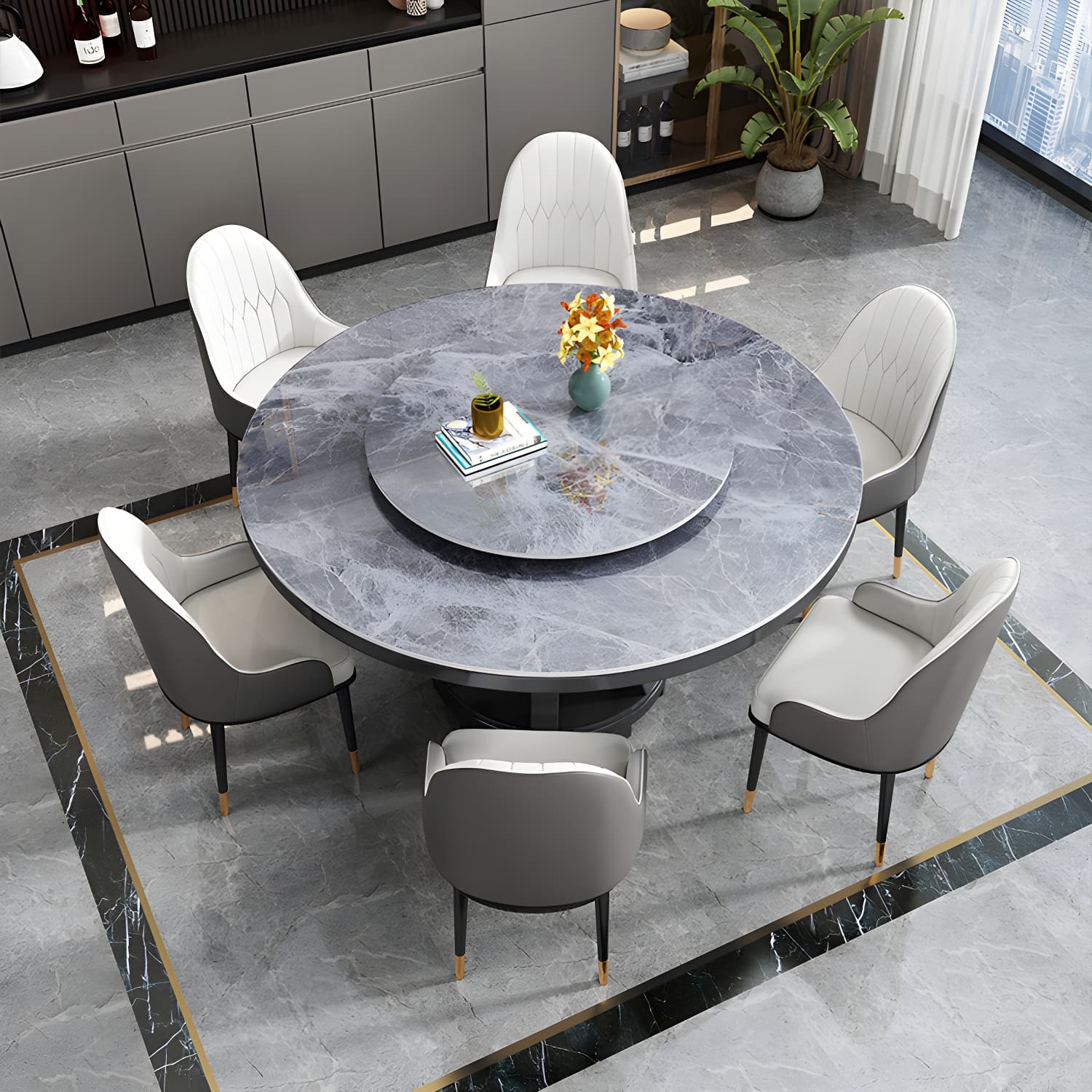 Round Stone Turntable Table Minimalist Furniture with Pedestal Base thumbnail 11
