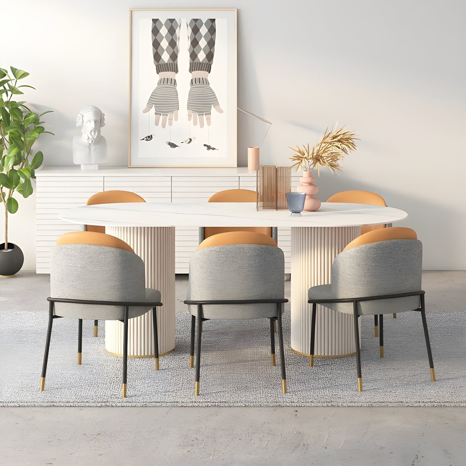 Simplicity Style Oval Dining Table Imitation Marble Home Furniture thumbnail 2