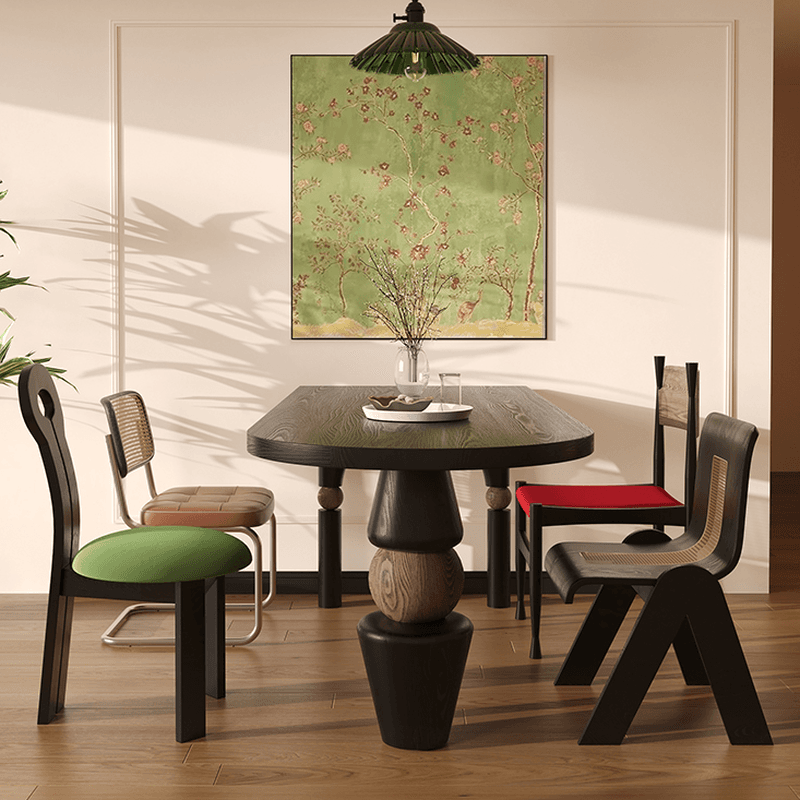 Curved Line Wood Slab Dining Table Set with Three Legs thumbnail 4
