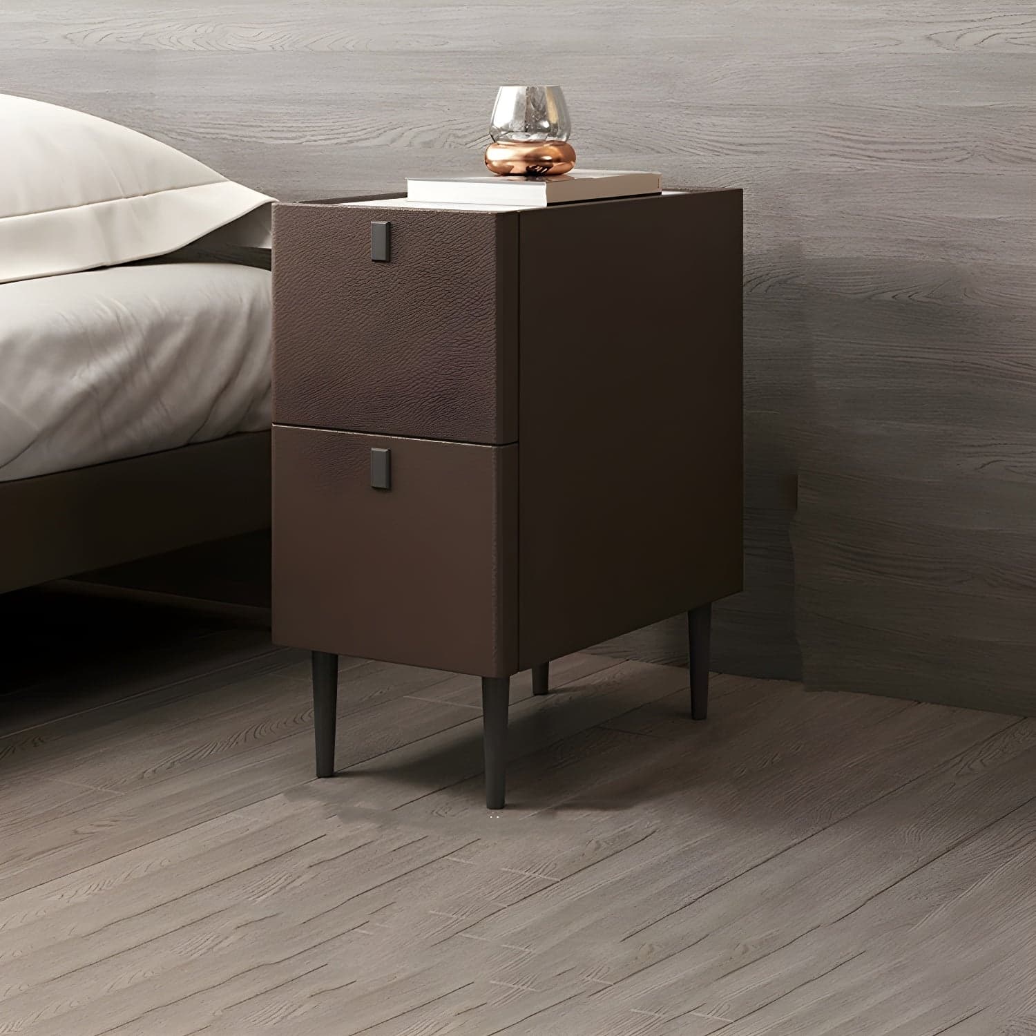 Modern Style Leather Polychromatic Choice of Black Cabinet Leg Nightstand thumbnail 5
