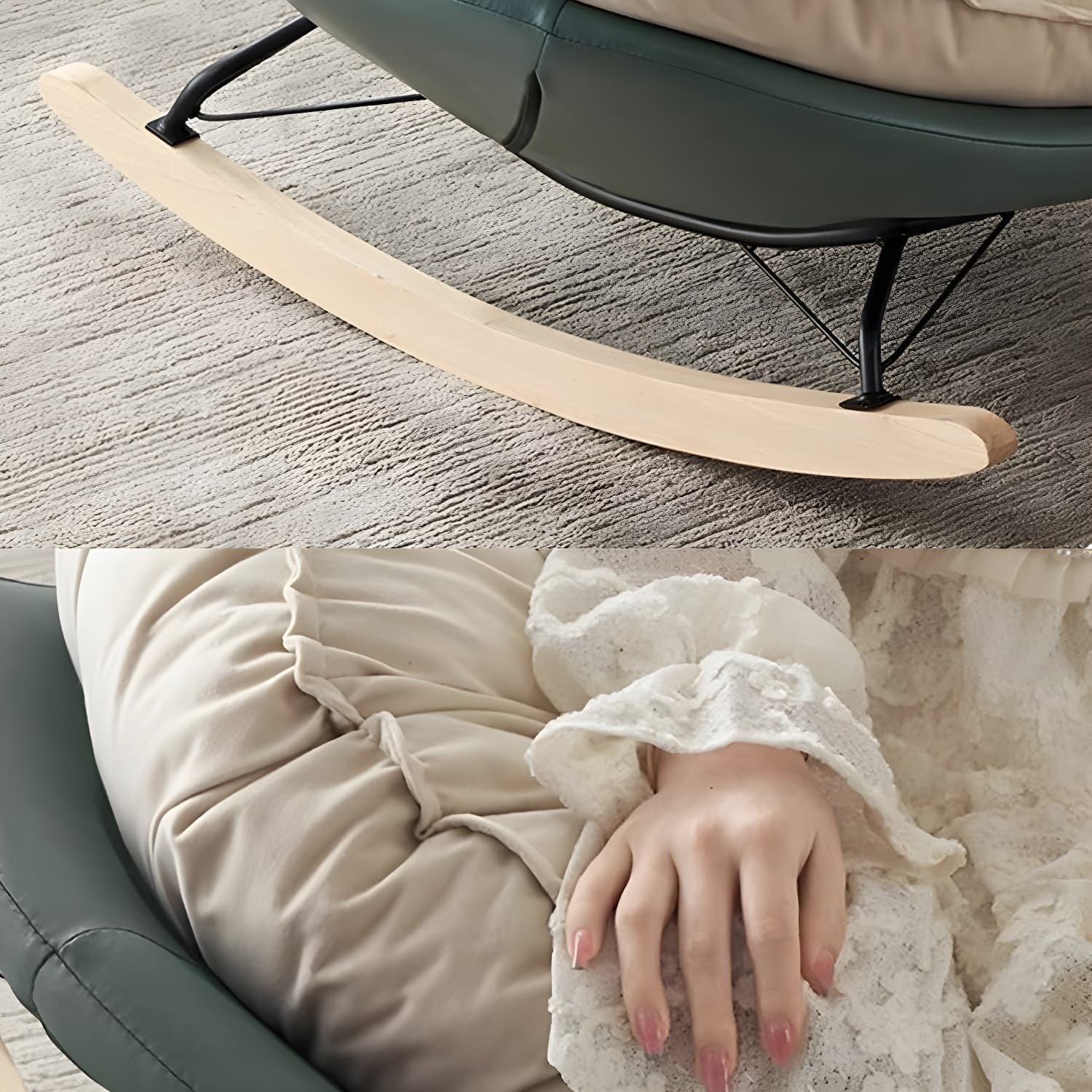 Modern Rocking Chair with Metal Frame and lint Upholstered, Solid Wood Legs and Armless Design - image 10