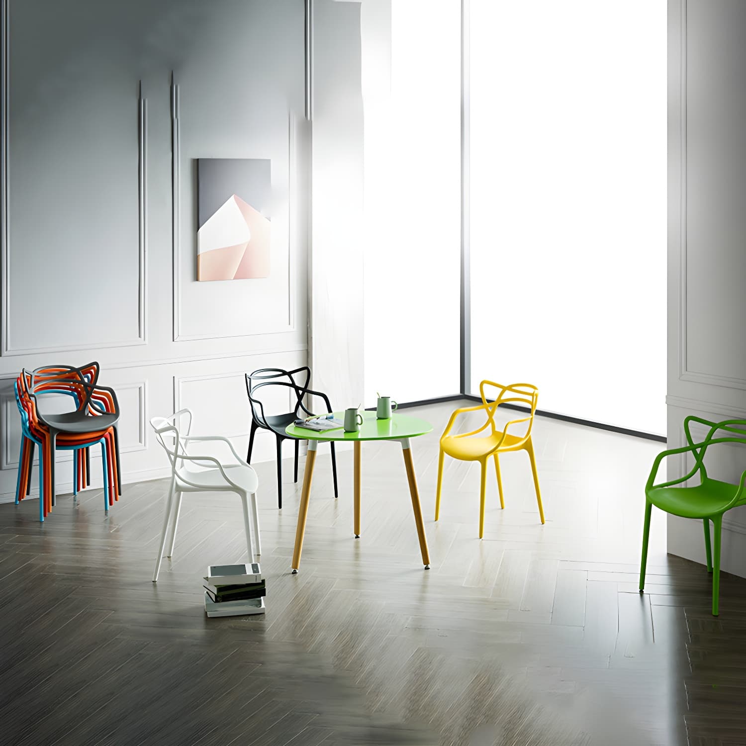 Open Back Dining Arm Chair Modern Indoor-Outdoor Plastic Chair thumbnail 17