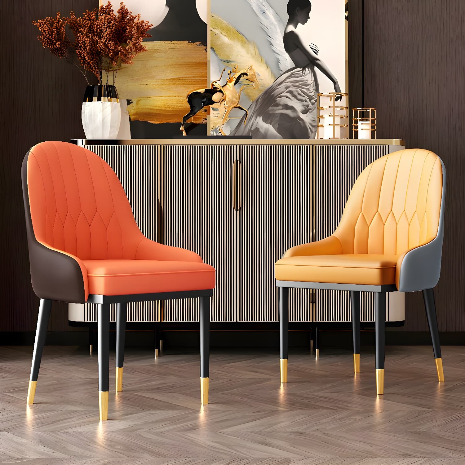Leather Kitchen Side Chair 19'' Wide Dining Parsons Chair for Restaurant thumbnail 9