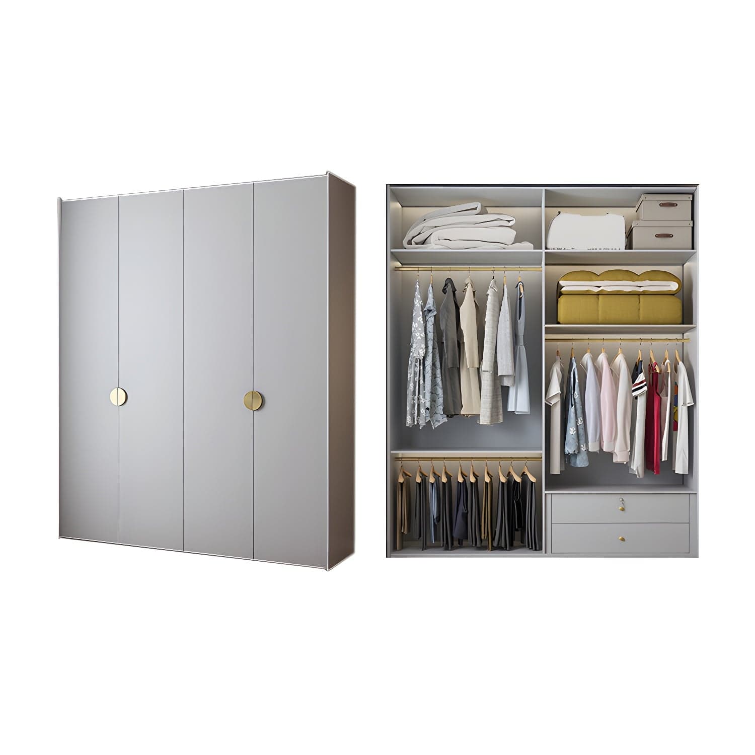 Engineered Wood Wardrobe Cabinet Modern Wardrobe Closet with Shelves for Home thumbnail 2