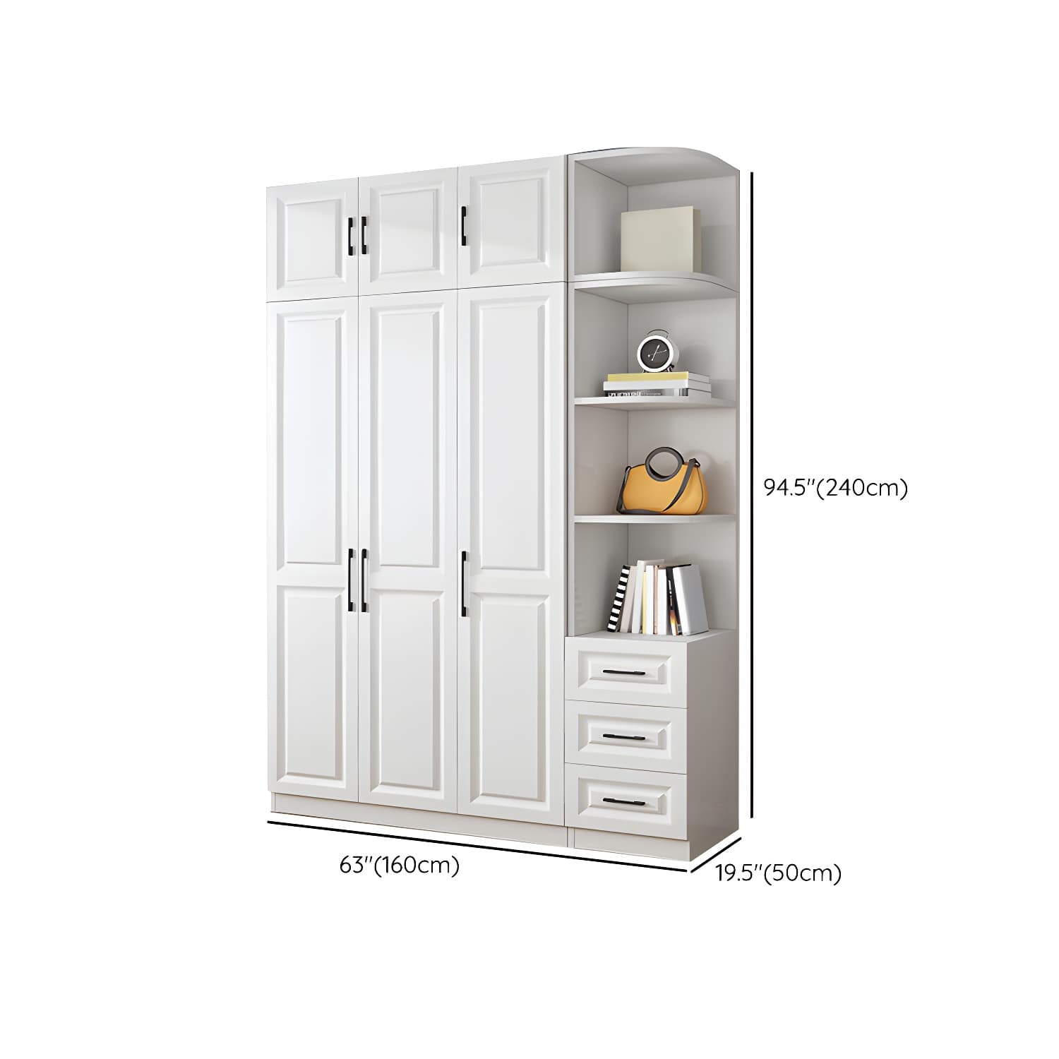 Modern White Wood Wardrobe Armoire with Shelves & Clothing Rod - Spacious and Stylish thumbnail 32