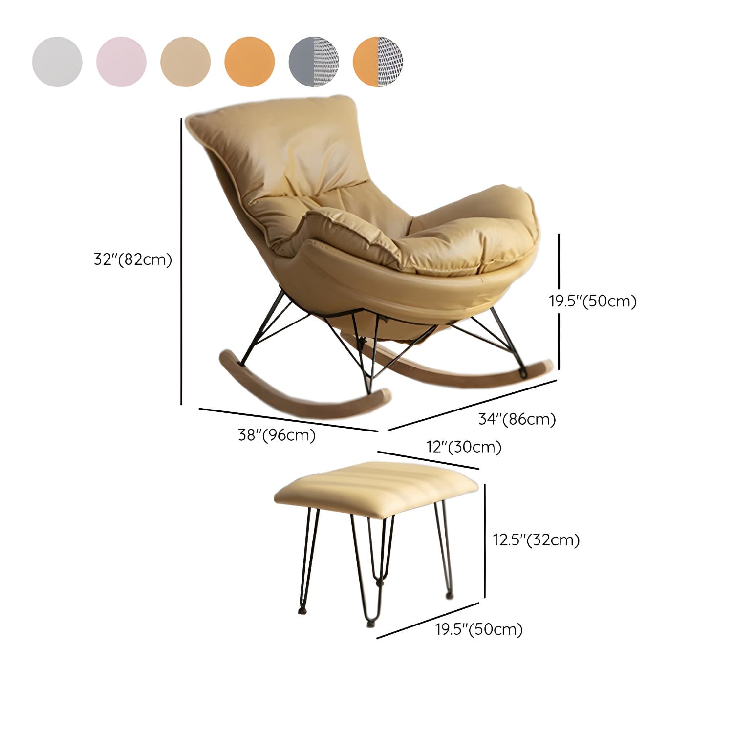 Modern Rocking Chair with Ottomans - Metal Frame, Removable Cushions, and Armless Design thumbnail 18