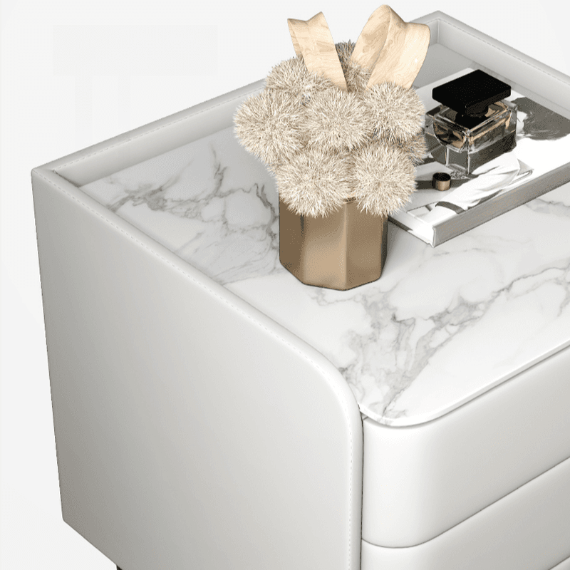 Art Deco 3 Tiers Drawer Storage Bedside Table with Stone Countertop thumbnail 22
