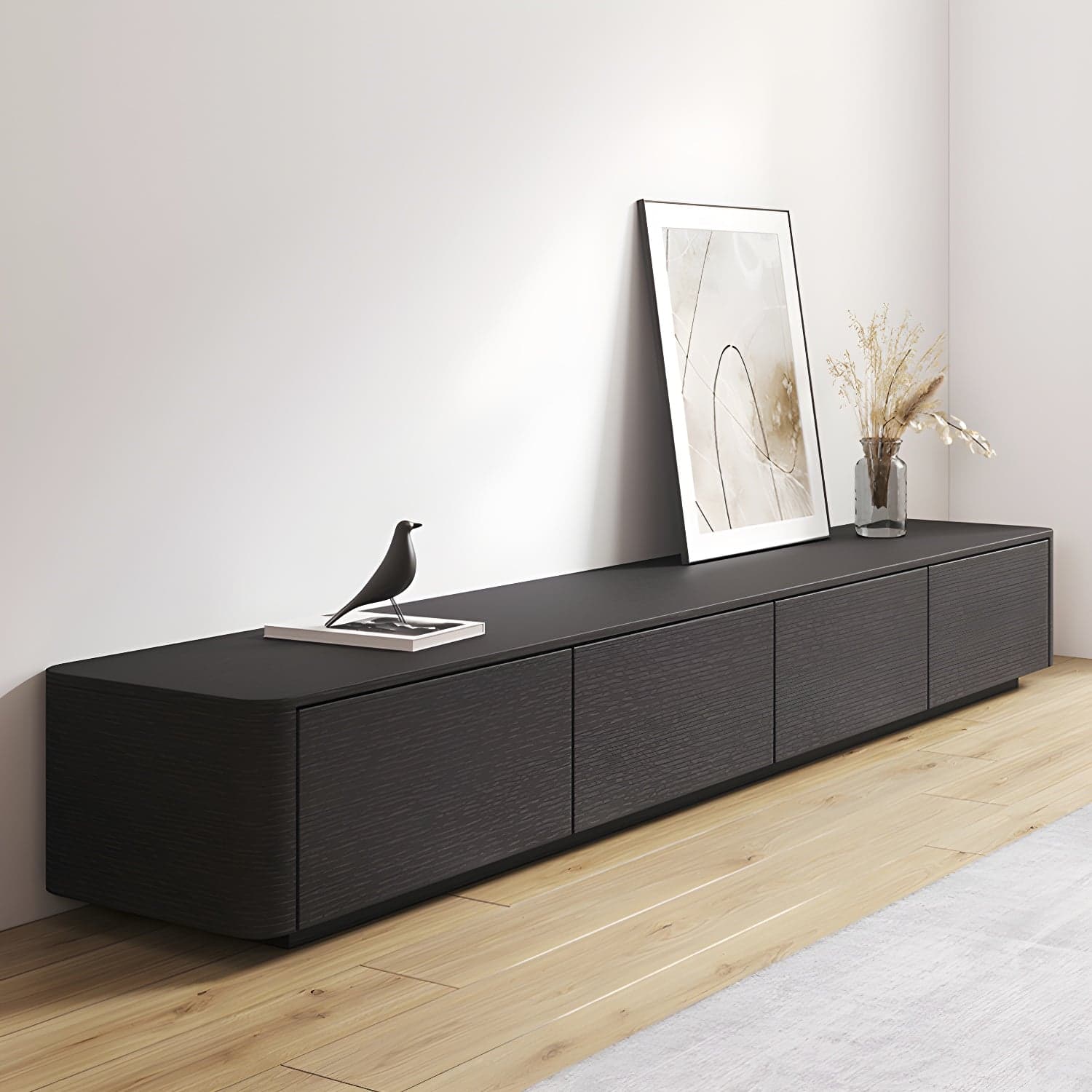Modern Black TV Console Engineered Wood Cable Management Media Console thumbnail 1