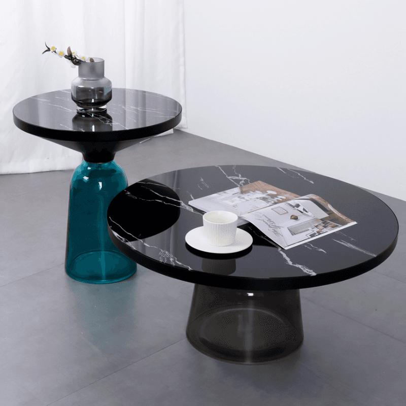 Simplistic Single Side Table with Hardened Glass and Plinth Base, Rounded Top thumbnail 9
