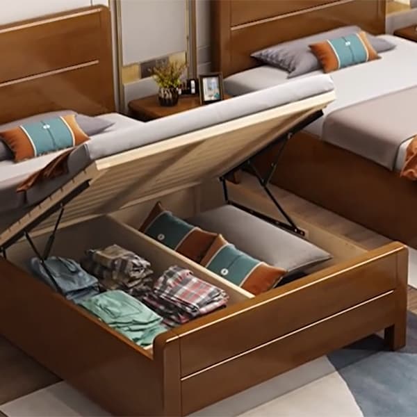 Traditional Brown Wood Panel Bed with Headboard Included and Footboard thumbnail 7
