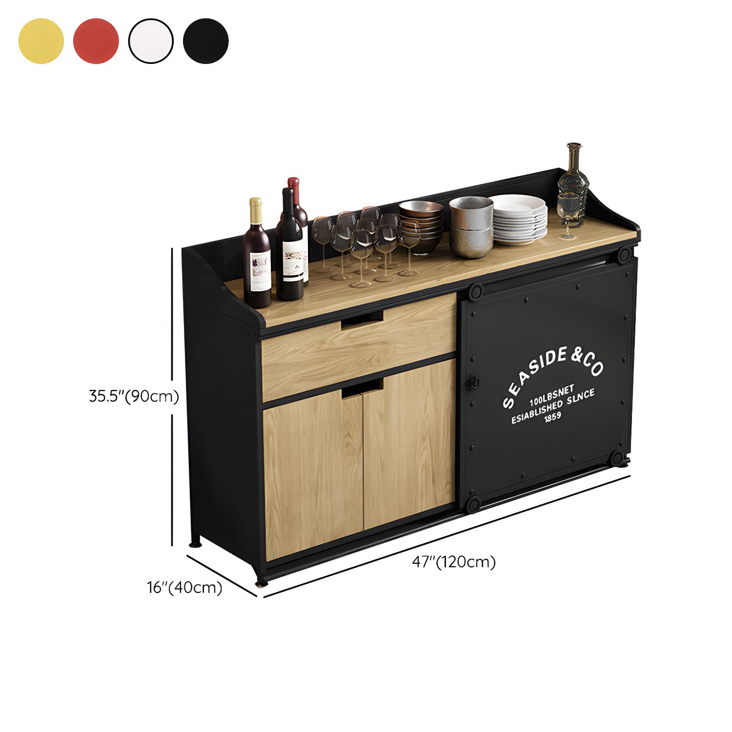 Modern Metal Sideboard with Wood Countertop, Cabinets, and Drawers - image 19