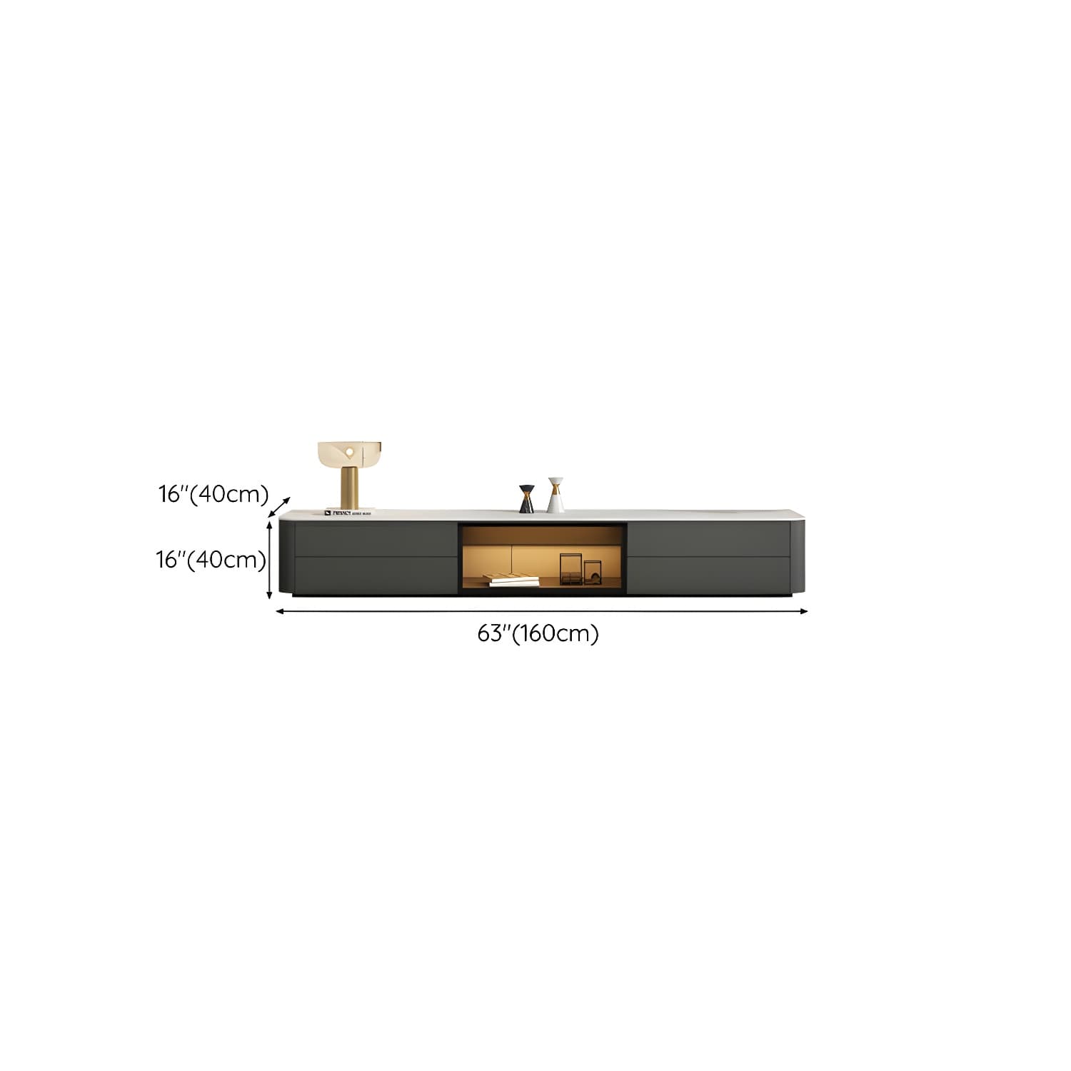 Grey Stone TV Stand with Drawers and Cabinet and No Cable Management for Modern-Style Long TVs thumbnail 17