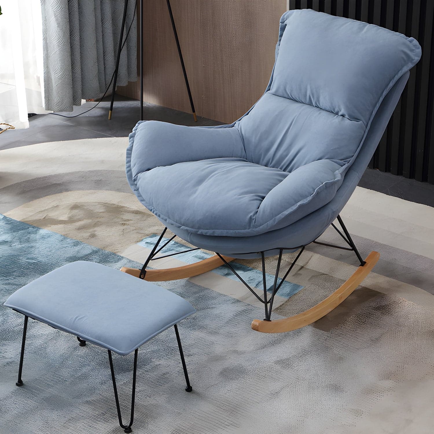 Contemporary Rocking Chair Faux Leather Water Resistant Plain Rocker Chair with Ottoman thumbnail 8