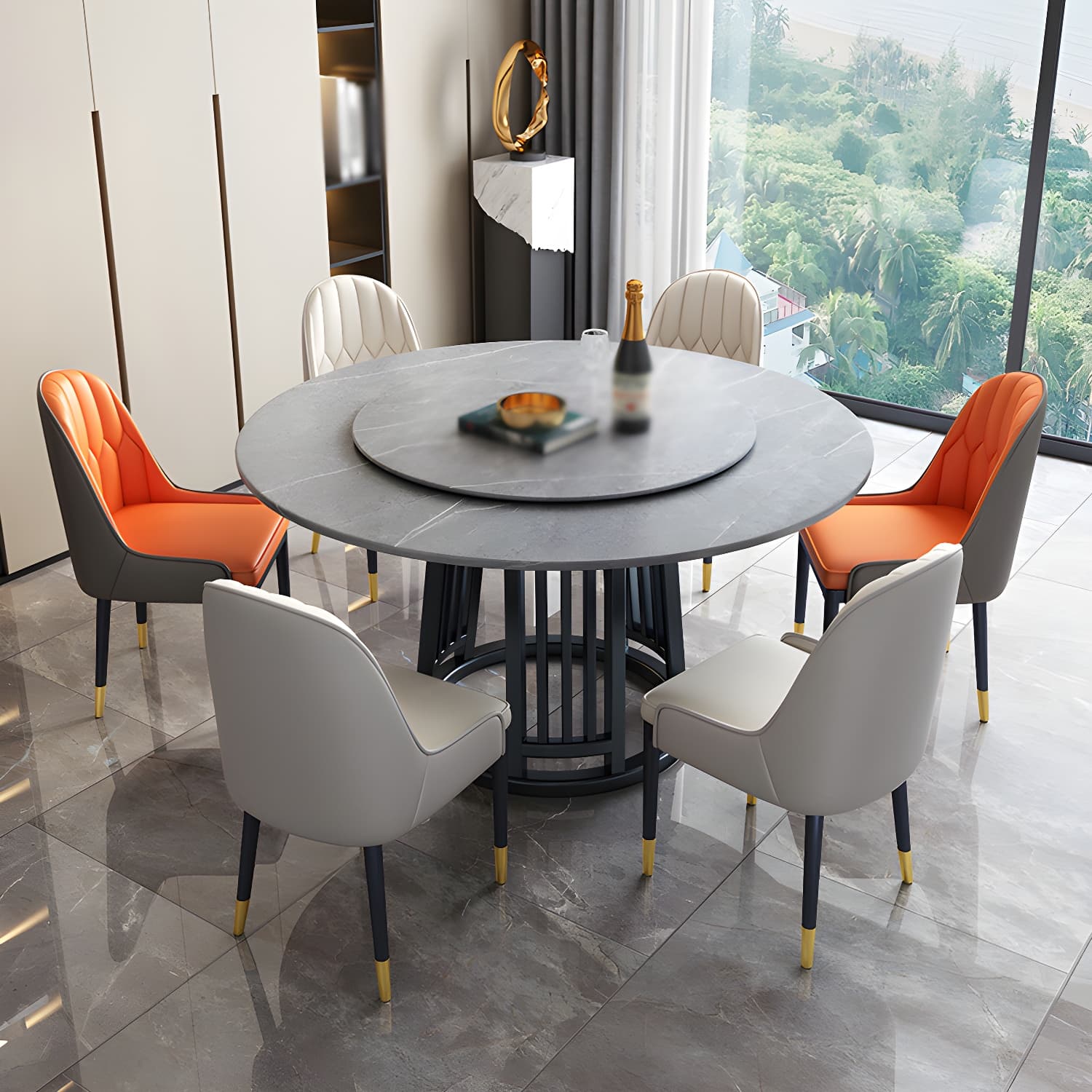 Modern 1/2/7 Pieces Dining Set Round Sintered Stone Dining Table for Dining Room thumbnail 3