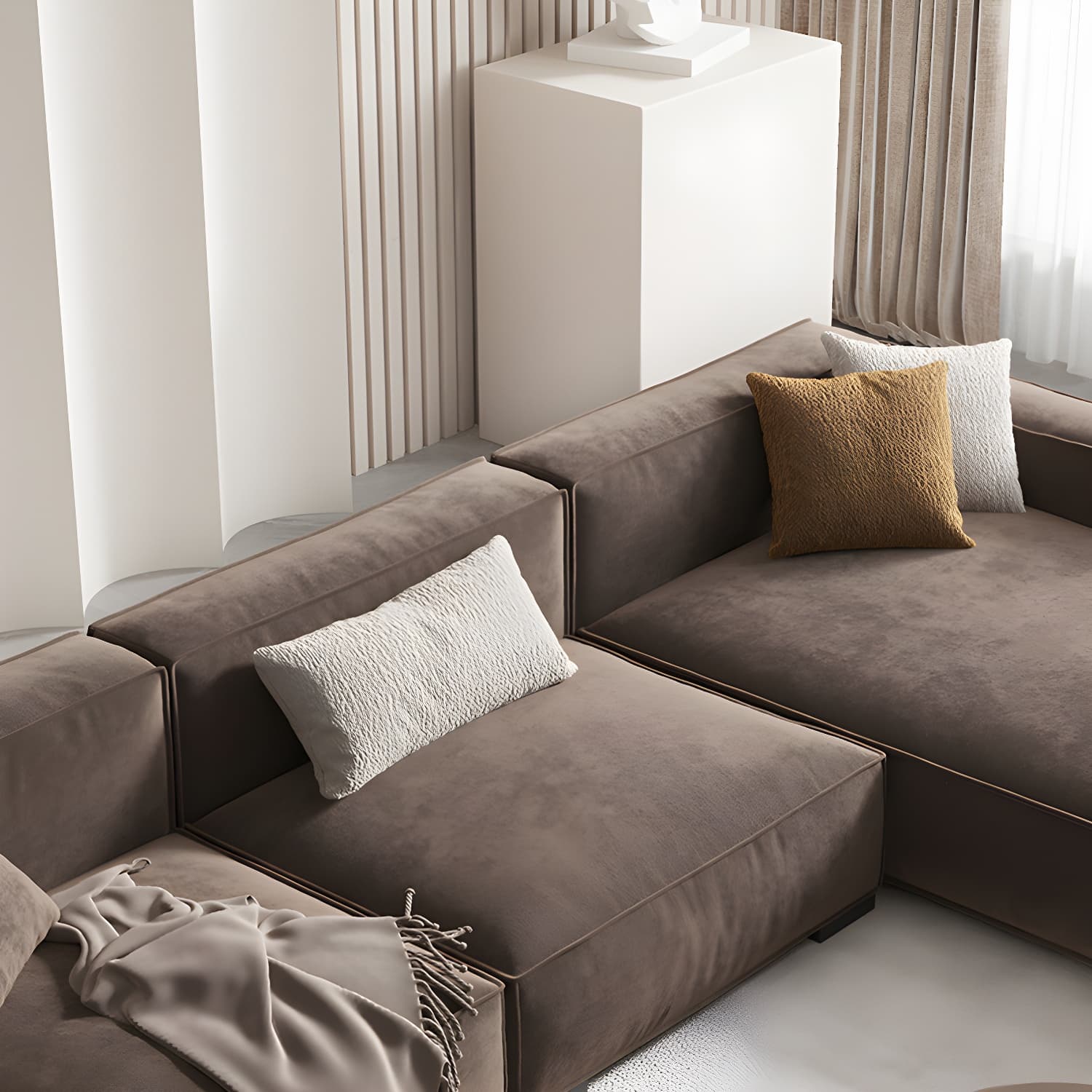 Brown Scandinavian Sectional/Sofa with Square Arm for Apartment thumbnail 6