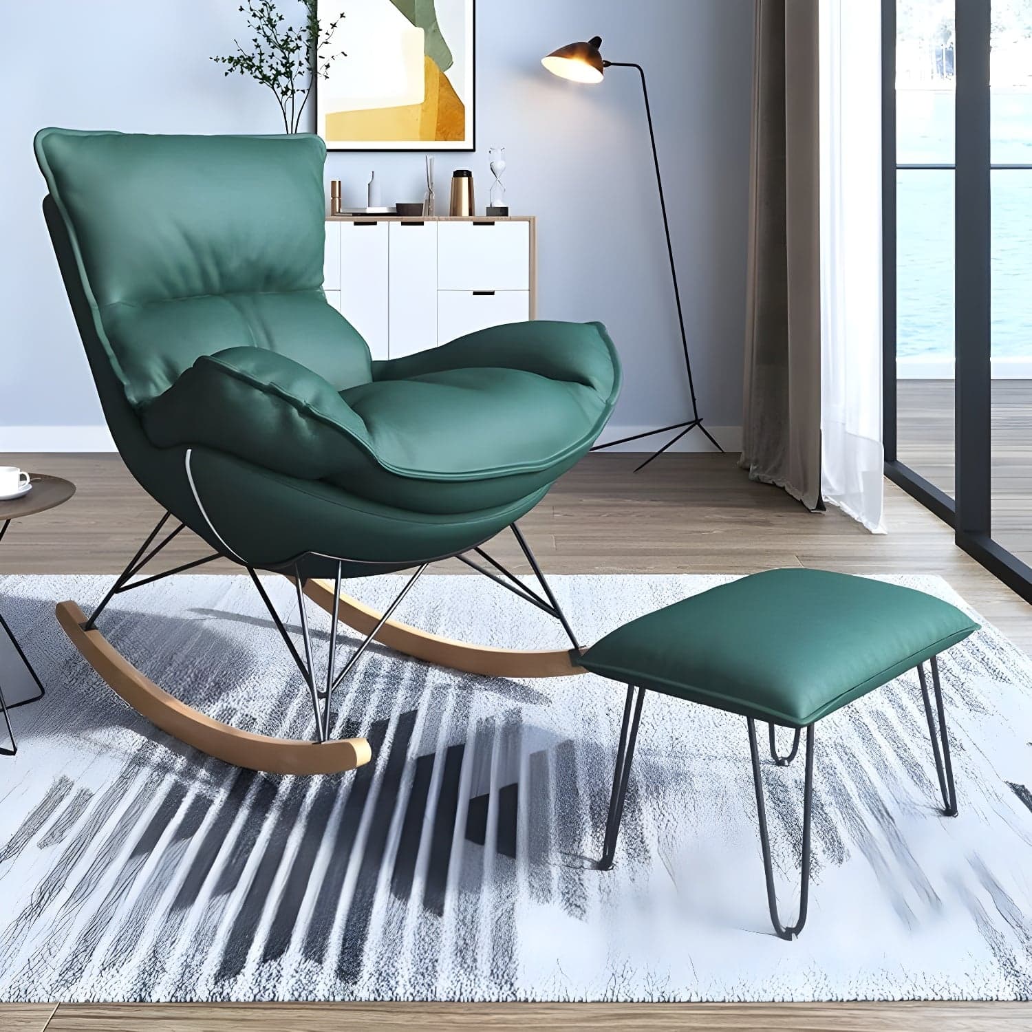 Solid Wood Rocking Chair Modern Rocker Chair with Removable Cushions thumbnail 3