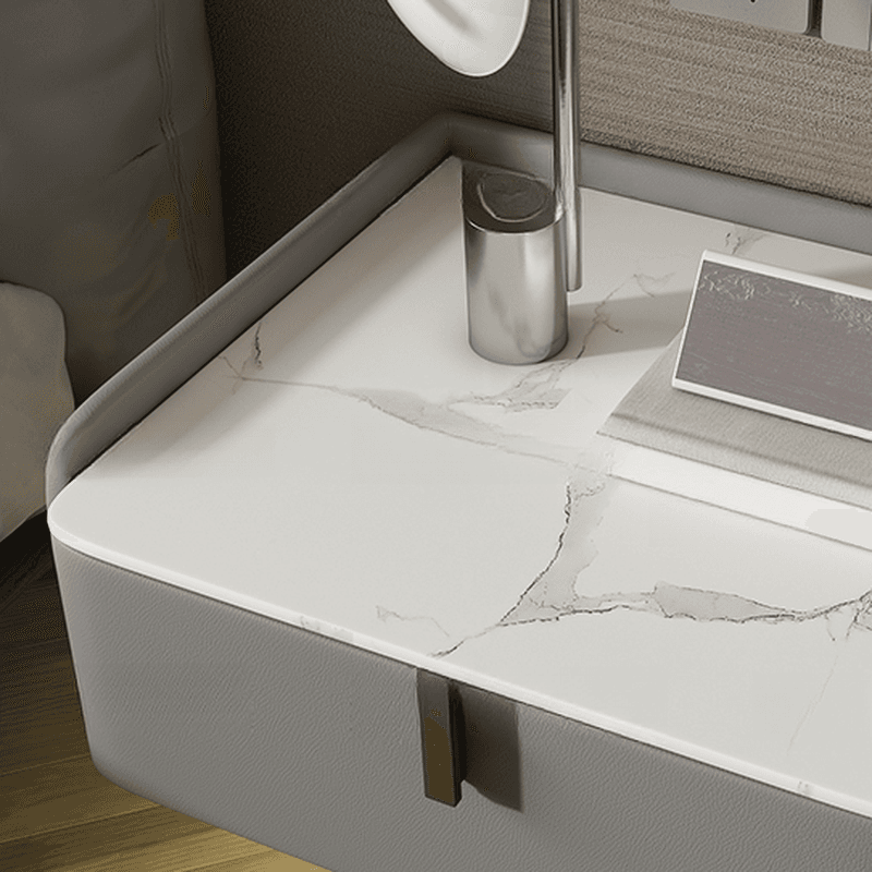 Organic Modern Bedside Cabinet Nightstand with 1 Drawer, Stone Countertop, and Hanging Shelf thumbnail 16