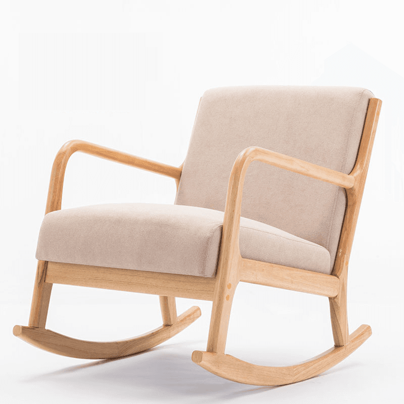 Modern Simple Style Wood Rocking Chair Couch with Cushioned Upholstery & Track Arm thumbnail 3