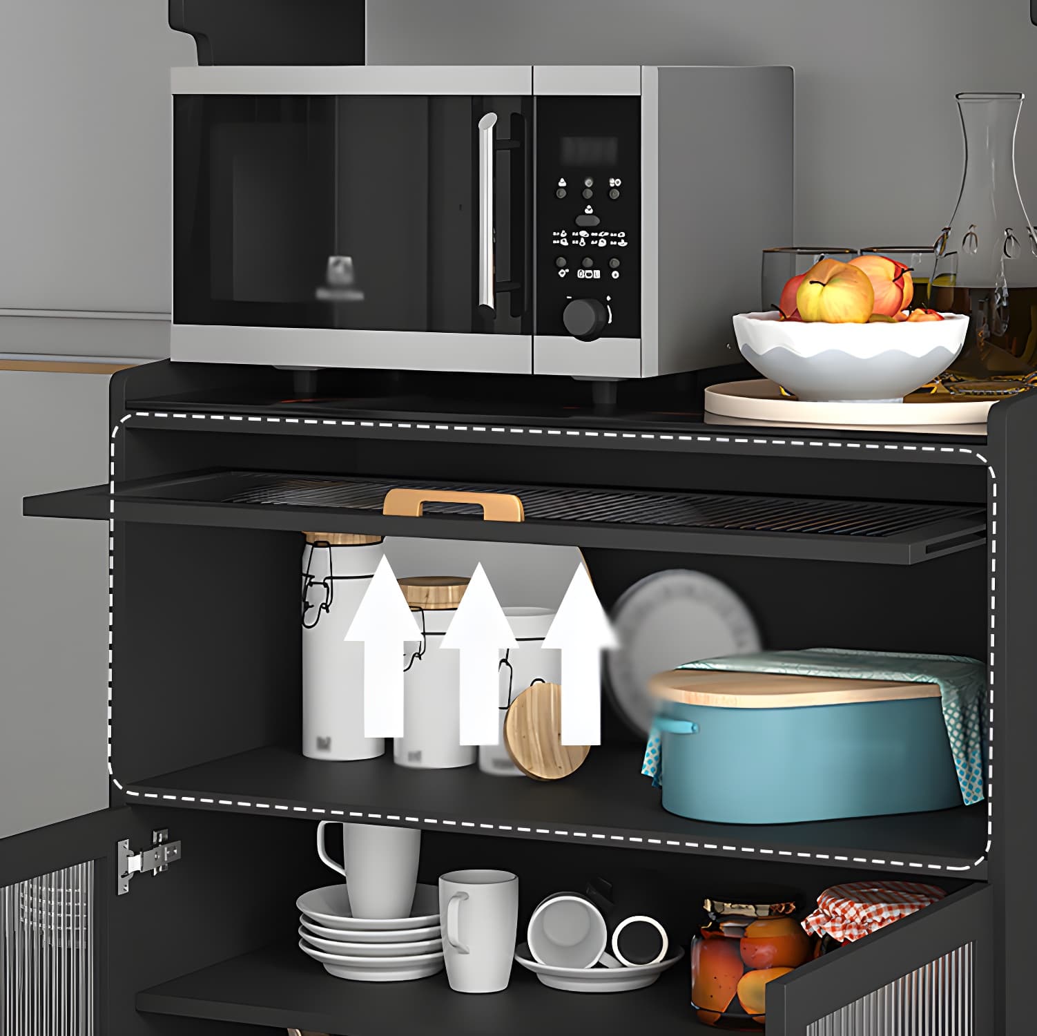 Sintered Stone Countertop Dining Server Manufactured Wood Kitchen Server with Glass Doors thumbnail 10