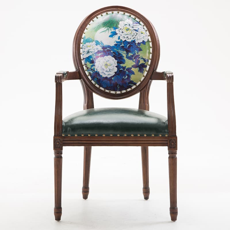 French Sturdy King Louis Back Upholstered Arm Chair/Side Chair with Nailhead Accent, Foot Pads and Weathered Wood Base thumbnail 7