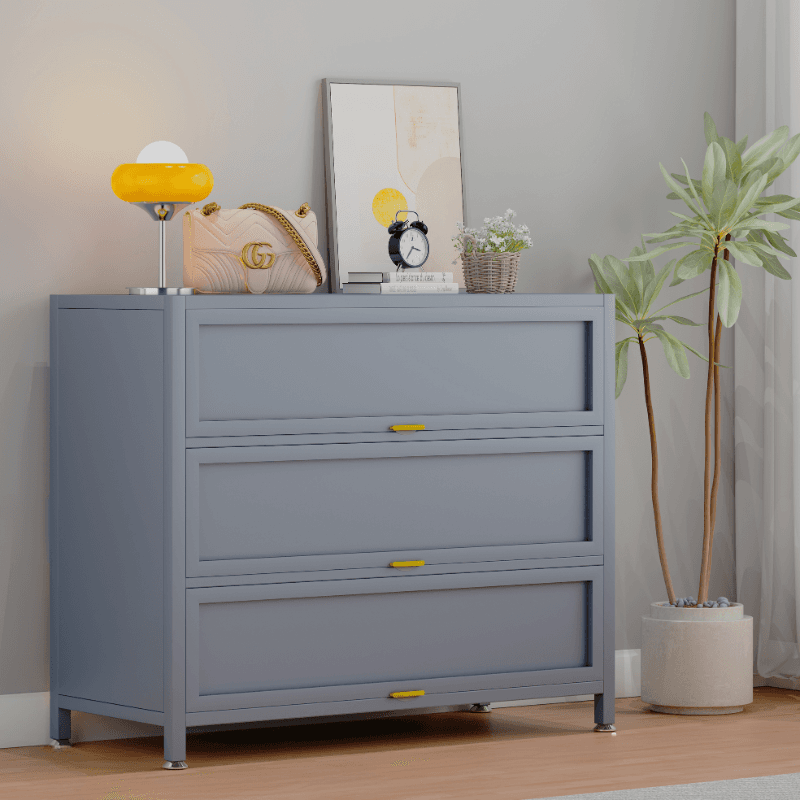Casual Iron Desk Combo Dresser with Multiple Cabinets and Interior Shelves Options