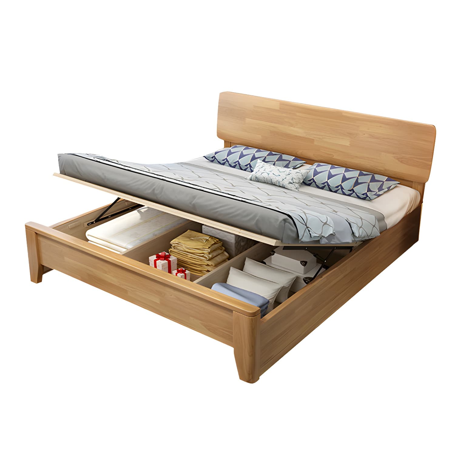 84.65 inch Wide Mid-century Bed Frame Rubberwood Bed with Headboard thumbnail 10