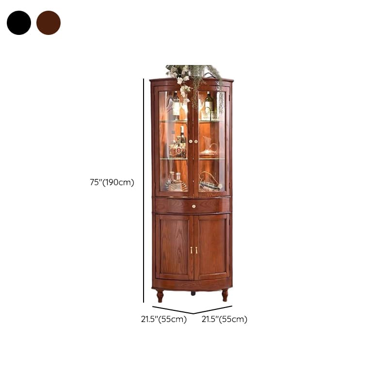 Corner Accent Cabinet with Storage Drawer, Closet, Glazed Door, Cabinet Knobs, Brown Top, and LED Lighting thumbnail 9