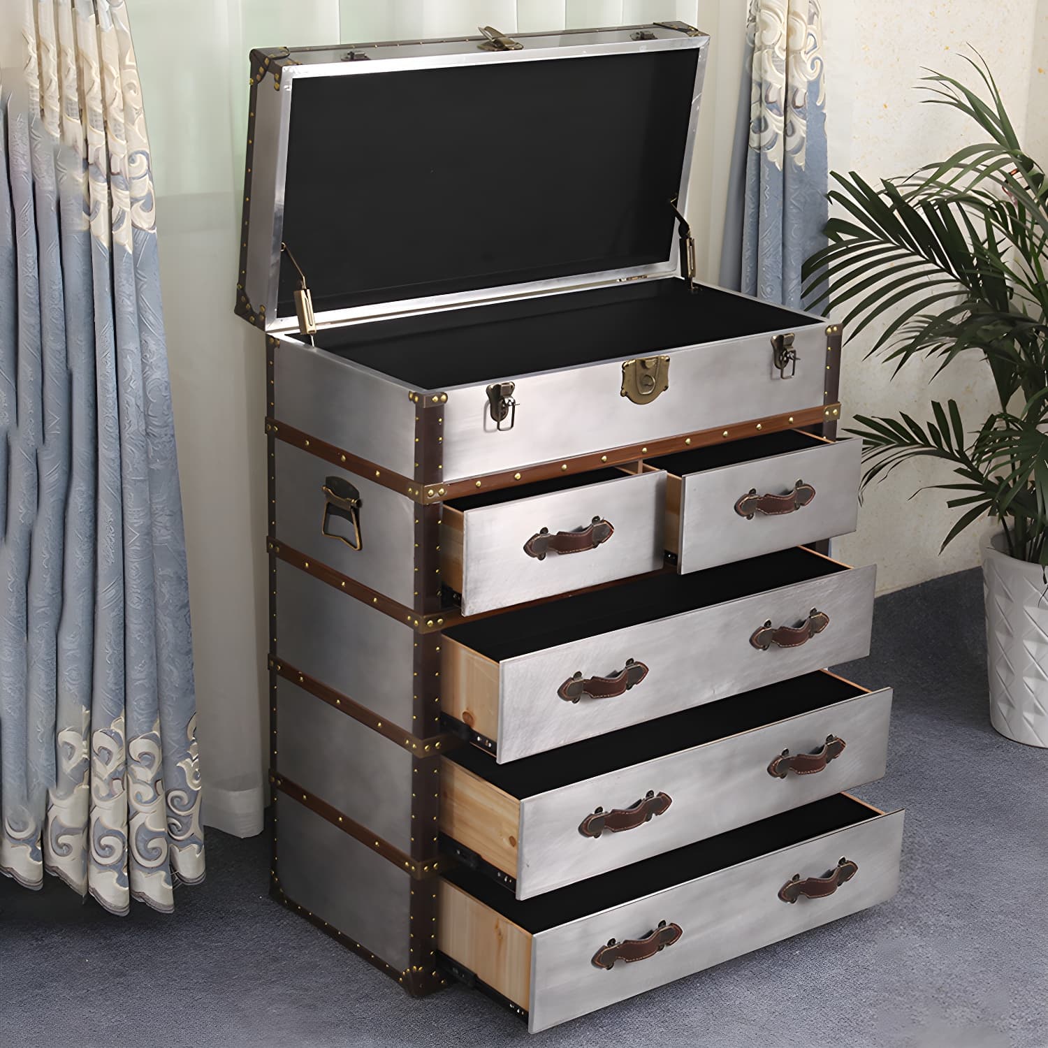 Rustic Leather Chest Vertical Chest with Drawers for Bedroom - image 23
