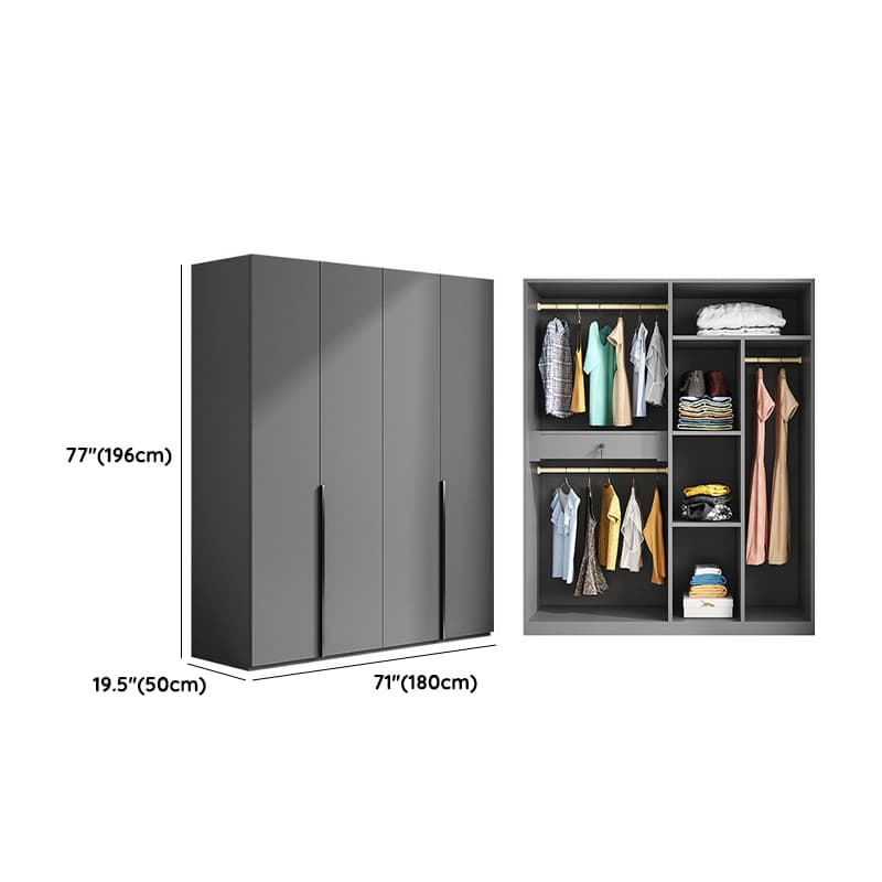 Contemporary Grey Wood Storage Wardrobe with Clothing Rod and Black Handles thumbnail 13