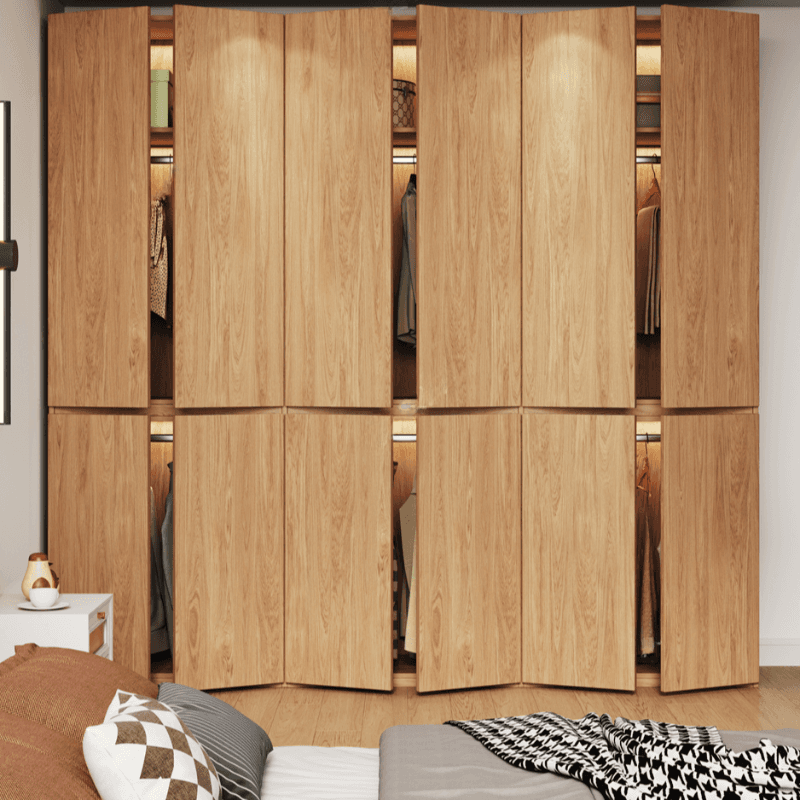 Wood Grain Minimalist Laminate Independent Wardrobe Closet with Soft Close Door, Interior Shelves, and Clothing Rod thumbnail 2