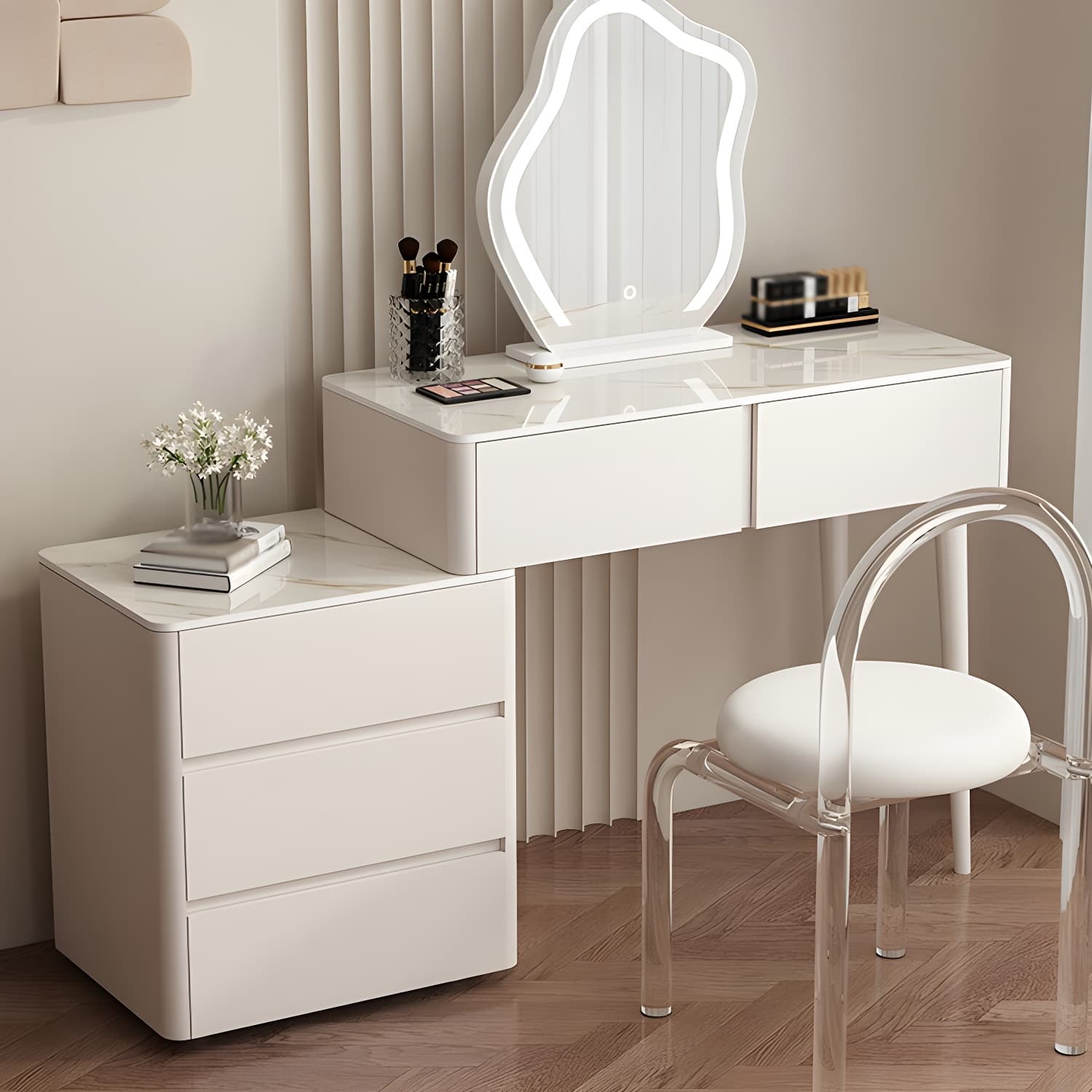 Modern Wood Makeup Vanity with Soft Close Drawer Glides & 2 Drawers thumbnail 4