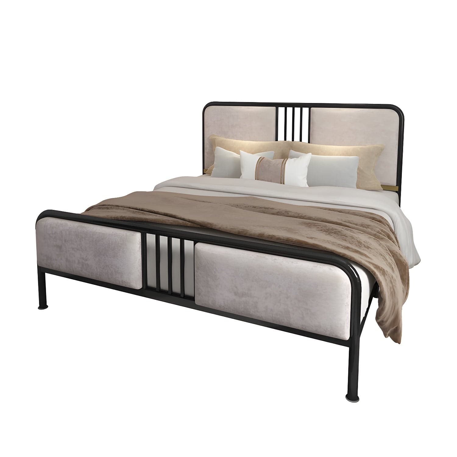 Glam Metallic Open-Frame Bed with Fabric Upholstered Headboard thumbnail 1