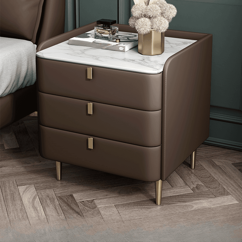 Art Deco 3 Tiers Drawer Storage Bedside Table with Stone Countertop thumbnail 4