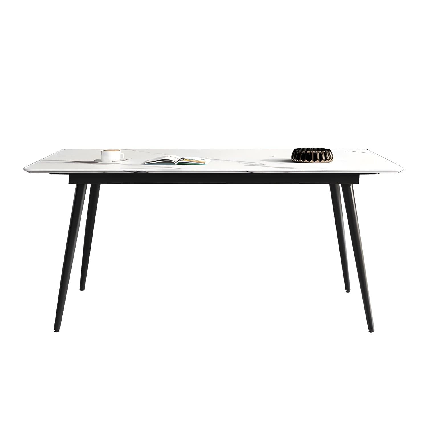 Stone Top Dining Table Rectangle Modern Dining Table with 4 Black Legs thumbnail 2