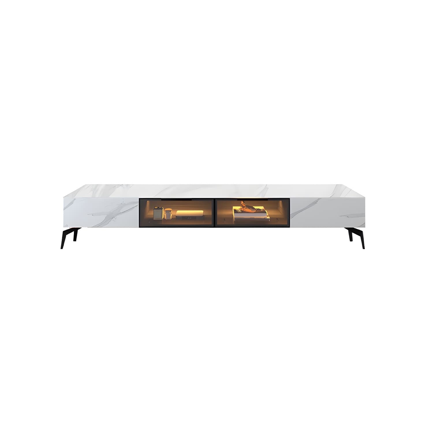 Modern Slate TV Stand White Closed Storage TV Console with Sensor Light thumbnail 5