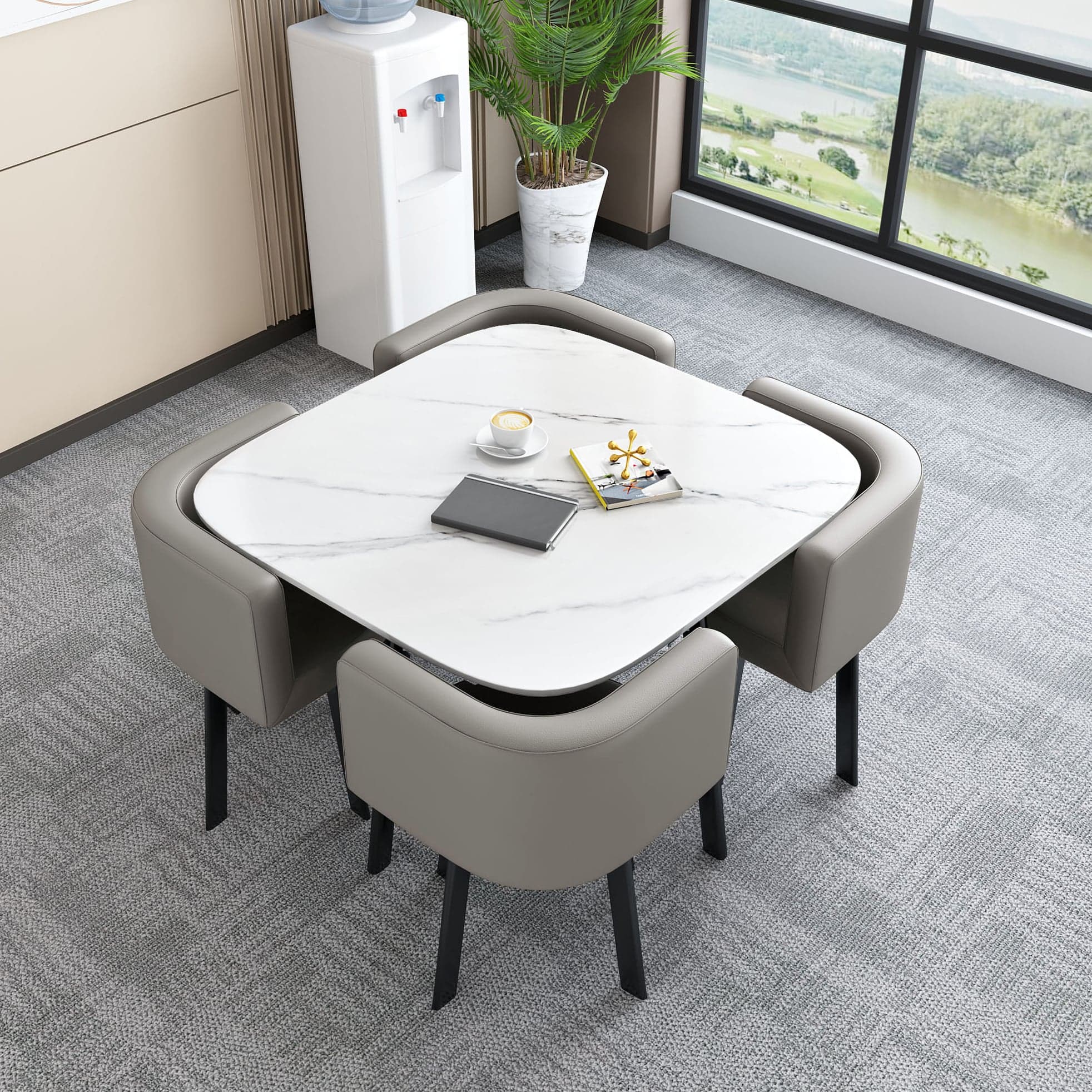 5 Piece Square Shape Sintered Stone Top Dining Room Table Set thumbnail 3